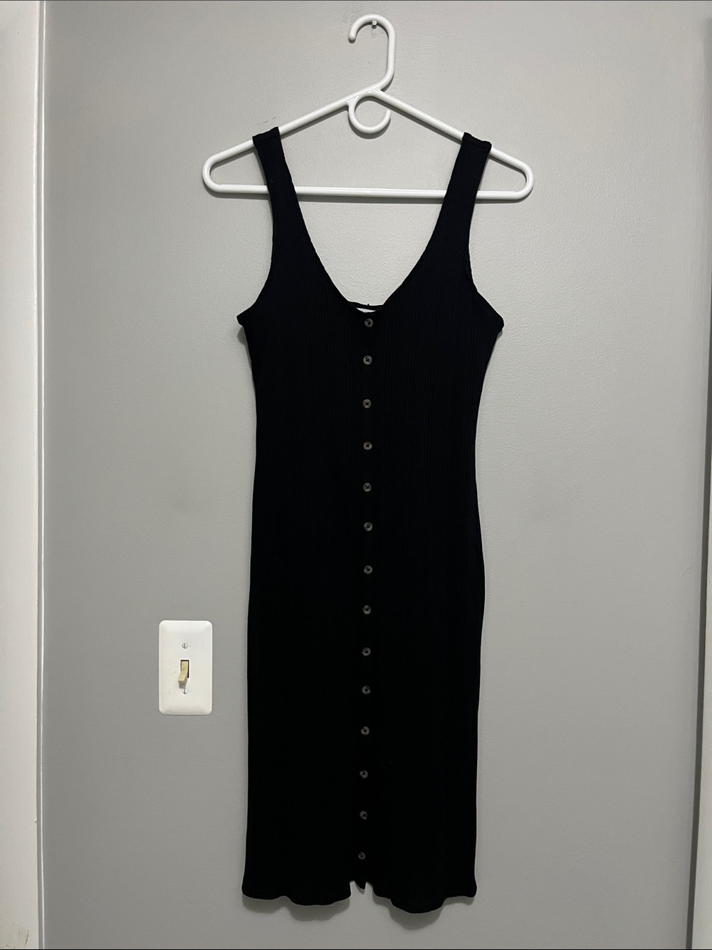 American Eagle Black Button-Front Midi Dress